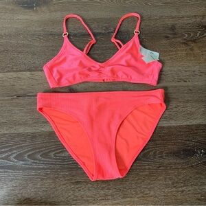 Aerie womens pink ribbed 2 piece bikini swimsuit M NWT